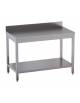 Tavolo lavoro in acciaio inox con alzatina e ripiano inferiore - cm 250x60x85/90h