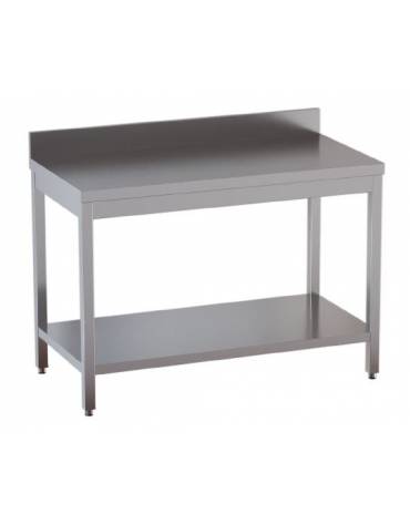 Tavolo in acciaio inox con alzatina e ripiano cm.70x60x85/90h