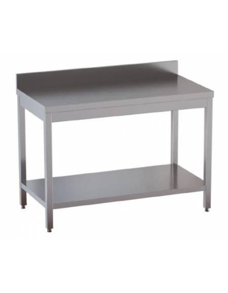 Tavolo in acciaio inox con alzatina e ripiano cm.70x60x85/90h