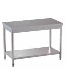 Tavolo inox su gambe tonde c/ripiano cm. 80x60x85/90h