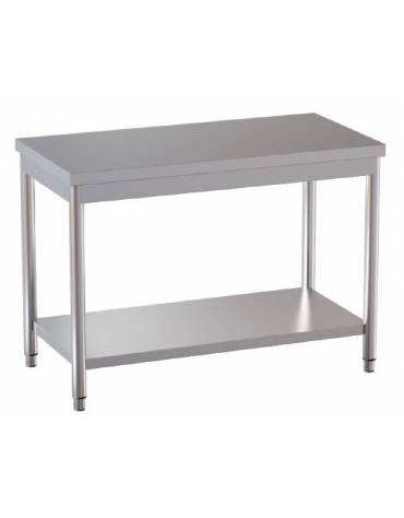 Tavolo inox su gambe tonde c/ripiano cm. 80x60x85/90h