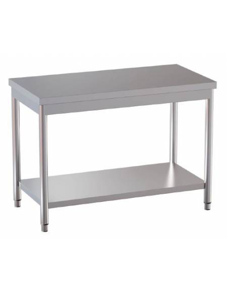 Tavolo inox su gambe tonde c/ripiano cm. 80x60x85/90h