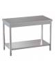 Tavolo da lavoro in acciaio inox su gambe tonde con ripiano inferiore - cm 230x60x85/90h