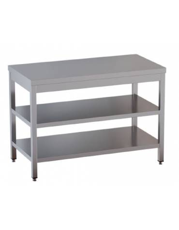 Tavolo inox con due ripiani cm. 70x60x85/90h