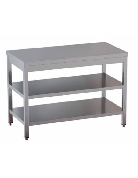 Tavolo inox con due ripiani cm. 70x60x85/90h