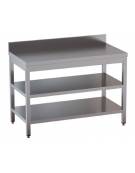 Tavolo inox con due ripiani cm. 280x60x85/90h