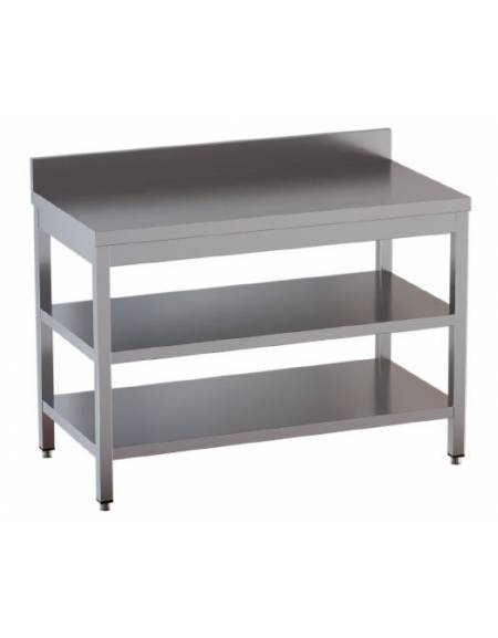 Tavolo inox con due ripiani cm. 280x60x85/90h
