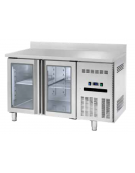 Banco refrigerato GN1/1 ventilato in acciaio inox con 2 porte a vetri e alzatina - Temp. 0/+8°C - Lt 262 - Classe B - cm 135x70x
