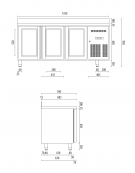 Banco refrigerato GN1/1 ventilato in acciaio inox con 2 porte a vetri e alzatina - Temp. 0/+8°C - Lt 262 - Classe B - cm 135x70x