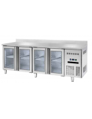 Banco refrigerato GN1/1 ventilato acciaio inox 4 porte a vetri e alzatina - Temp. 0/+8°C - Lt 541 - Classe B - cm 225x70x85h