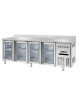Banco refrigerato GN1/1 ventilato acciaio inox 4 porte a vetri e alzatina - Temp. 0/+8°C - Lt 541 - Classe B - cm 225x70x85h