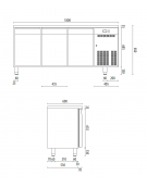 Banco refrigerato ventilato in acciaio inox con 3 porte, profondità cm 60 - Temp. 0/+8°C - Lt 331- Classe C - cm 180x60x85h