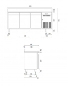 Banco refrigerato ventilato 0/+8°C, acciaio inox, 3 porte e alzatina, profondità cm 60 - Lt 331- Classe C - cm 180x60x85h
