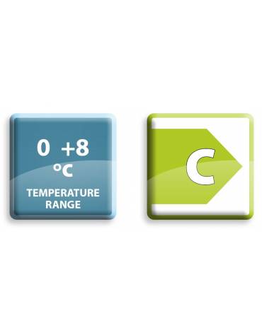 Banco refrigerato ventilato in acciaio inox con 3 porte, altezza cm 65 - Temp. 0/+8°C - Lt 264 - Classe C - cm 180x70x65h