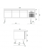 Banco refrigerato ventilato in acciaio inox con 4 porte, altezza cm 65 - Temp. 0/+8°C - Lt 353- Classe D - cm 225x70x65h