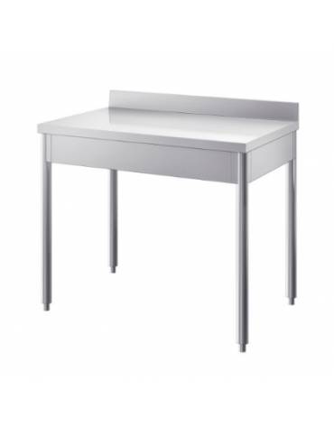 Tavolo acciaio inox su gambe tonde c/alzatina cm. 70x60x85/90h