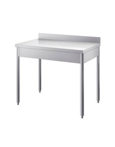 Tavolo acciaio inox su gambe tonde c/alzatina cm. 70x60x85/90h