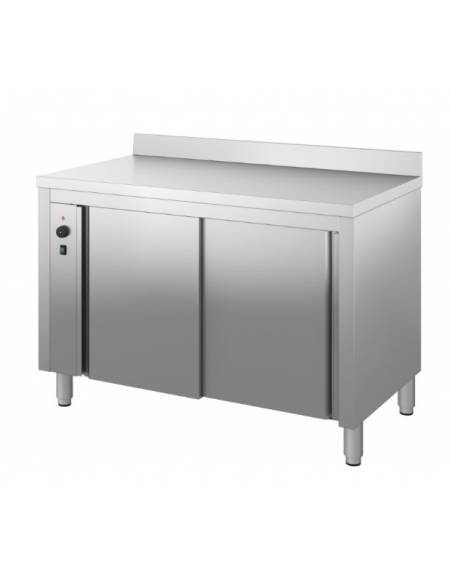 Tavolo armadiato caldo inox con alzatina cm. 130x70x85/90h