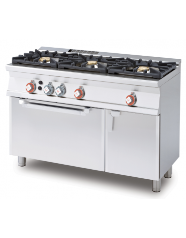 Cucina a gas 3 fuochi su forno a gas statico con grill, camera cm 67x38x34h, 1 griglia - cm 120x55x90h
