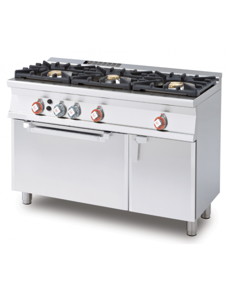 Cucina a gas 3 fuochi su forno a gas statico con grill, camera cm 67x38x34h, 1 griglia - cm 120x55x90h