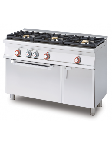 Cucina a gas 3 fuochi su forno elettrico statico con grill, camera cm 67x38x34h, 1 griglia - cm 120x55x90h