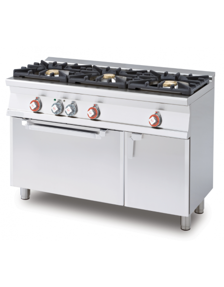 Cucina a gas 3 fuochi su forno elettrico statico con grill, camera cm 67x38x34h, 1 griglia - cm 120x55x90h