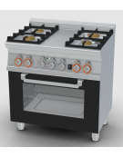 Cucina a gas 4 fuochi su forno a elettrico statico con grill, porta a vetro,  camera cm 64x42x35h, 1 griglia - cm 80x60x90h