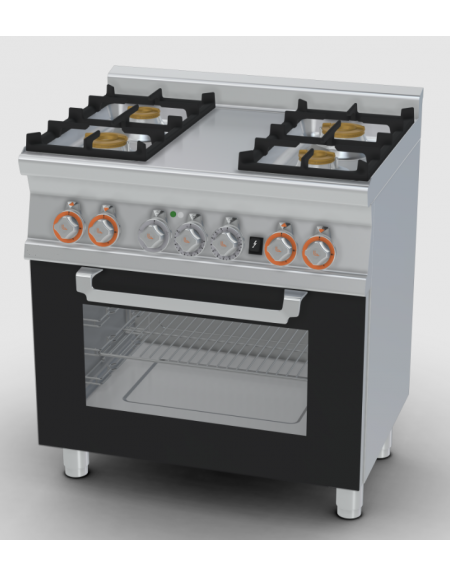 Cucina a gas 4 fuochi su forno a elettrico statico con grill, porta a vetro,  camera cm 64x42x35h, 1 griglia - cm 80x60x90h