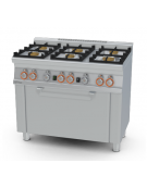 Cucina a gas 6 fuochi su forno a gas statico con grill, camera cm 64x39x35h, 1 griglia - cm 100x 60x 90h