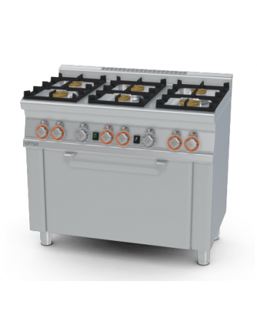 Cucina a gas 6 fuochi su forno a gas statico con grill, camera cm 64x39x35h, 1 griglia - cm 100x 60x 90h