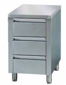 Cassettiera inox a 3 cassetti GN 1/1 COMPLETA DI RIPIANO SUPERIORE CM 50X70X85H