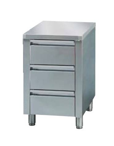 Cassettiera inox a 3 cassetti GN 1/1 COMPLETA DI RIPIANO SUPERIORE CM 50X70X85H