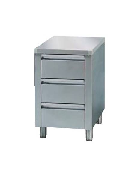 Cassettiera inox a 3 cassetti GN 1/1 COMPLETA DI RIPIANO SUPERIORE CM 50X70X85H