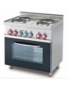 Cucina elettrica trifase-9,05kw, 4 piastre, forno elettrico multifunzione con camera cm 64x37x35h, porta in vetro - cm 80x60x90h