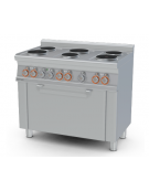 Cucina elett. trifase-12,05kw, 6 piastre, forno elett. multifunzione, camera cm64x37x35h GN1/1, porta cieca inox - cm 100x60x90h