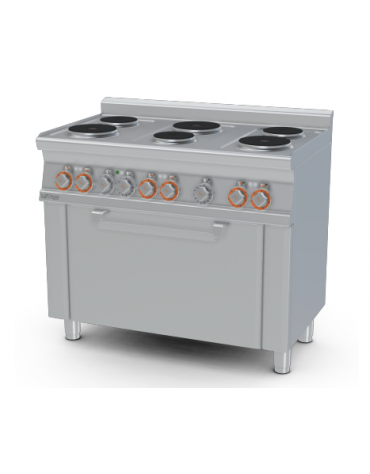 Cucina elett. trifase-12,05kw, 6 piastre, forno elett. multifunzione, camera cm 64x37x35h GN1/1, porta cieca inox - cm 100x60x90