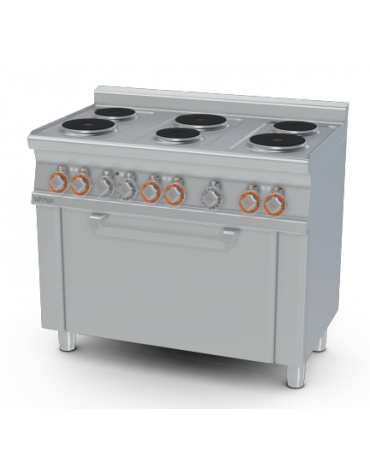 Cucina elettrica trifase-11,62kw, 6 piastre, forno elettrico statico con camera cm 64x42x35h, porta cieca inox- cm 100x60x90h