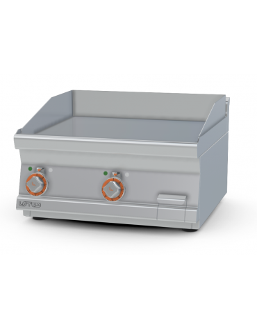 Fry top elettrico trifase-6,75kw da banco, piastra liscia doppia, r. temp. 50 a 300 °C - dim. 60x60x28h