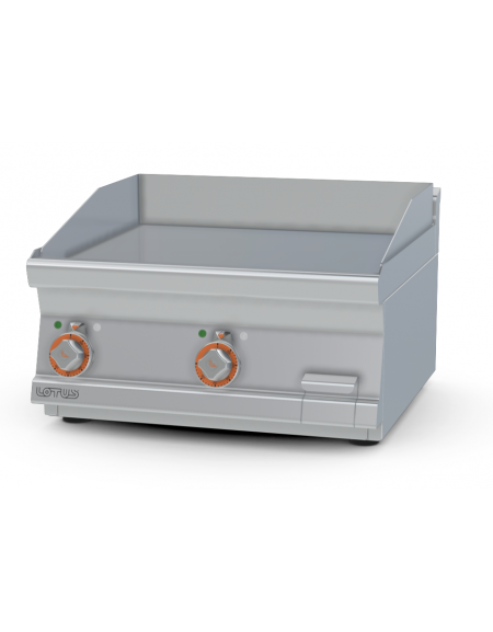 Fry top elettrico trifase-6,75kw da banco, piastra liscia doppia, r. temp. 50 a 300 °C - dim. 60x60x28h