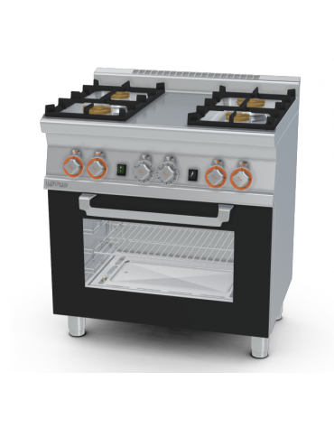 Cucina a gas 4 fuochi su forno a gas statico con grill, camera cm 64x39x35h, 1 griglia - cm 80x60x90h