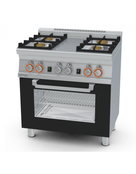 Cucina a gas 4 fuochi su forno a gas statico con grill, camera cm 64x39x35h, 1 griglia - cm 80x60x90h