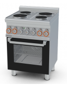 Cucina elettrica trifase-9,05kw, 4 piastre, forno elettrico multifunzione con camera cm 46x37x35h, porta in vetro - cm 60x60x90h