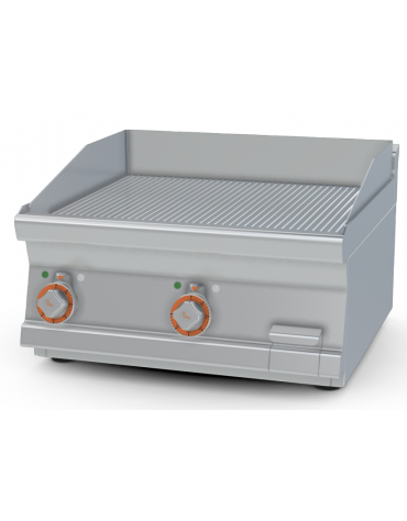 Fry top elettrico trifase-6,75kw da banco, piastra rigata doppia, r. temp. 50 a 300 °C - dim. 60x60x28h