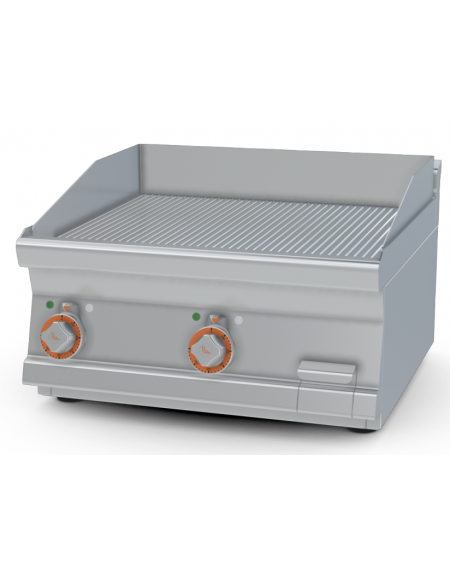 Fry top elettrico trifase-6,75kw da banco, piastra rigata doppia, r. temp. 50 a 300 °C - dim. 60x60x28h