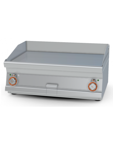 Fry top elettrico trifase-9kw da banco, piastra liscia doppia cm 79,5x45, r. temp. 50 a 300 °C - dim. 80x60x28h