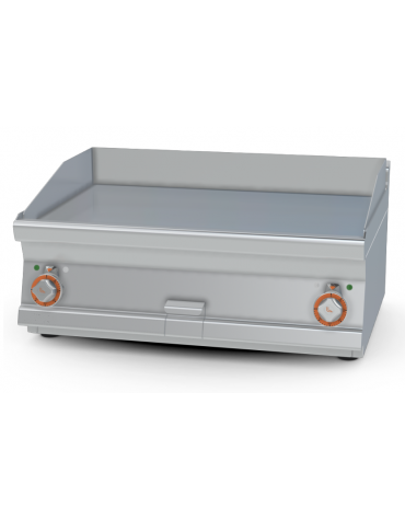 Fry top elettrico trifase-9kw da banco, piastra liscia cromata doppia cm 79,5x45, r. temp. 50 a 300 °C - dim. 80x60x28h