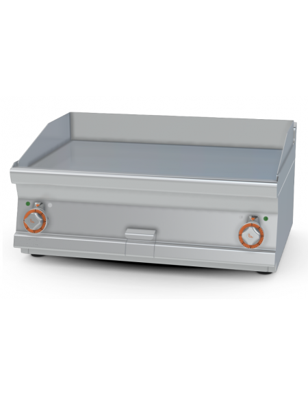 Fry top elettrico trifase-9kw da banco, piastra liscia cromata doppia cm 79,5x45, r. temp. 50 a 300 °C - dim. 80x60x28h