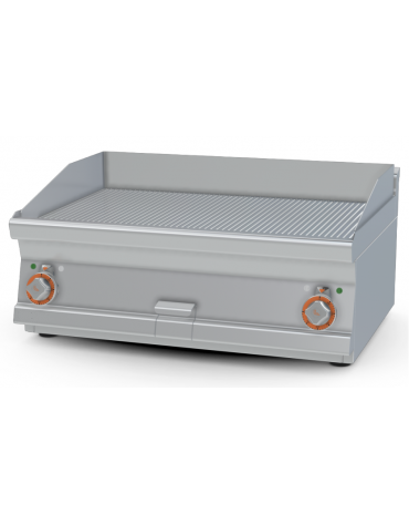 Fry top elettrico trifase-9kw da banco, piastra rigata doppia cm 79,5x45, r. temp. 50 a 300 °C - dim. 80x60x28h