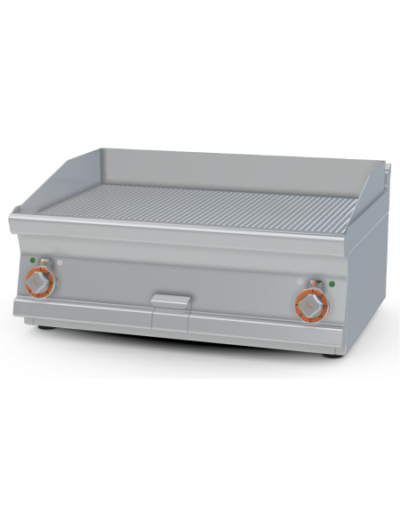 Fry top elettrico trifase-9kw da banco, piastra rigata doppia cm 79,5x45, r. temp. 50 a 300 °C - dim. 80x60x28h