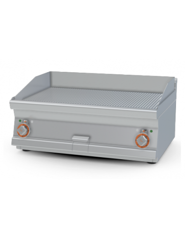 Fry top elettrico trifase-9kw da banco, piastra rigata cromata doppia cm 79,5x45, r. temp. 50 a 300 °C - dim. 80x60x28h